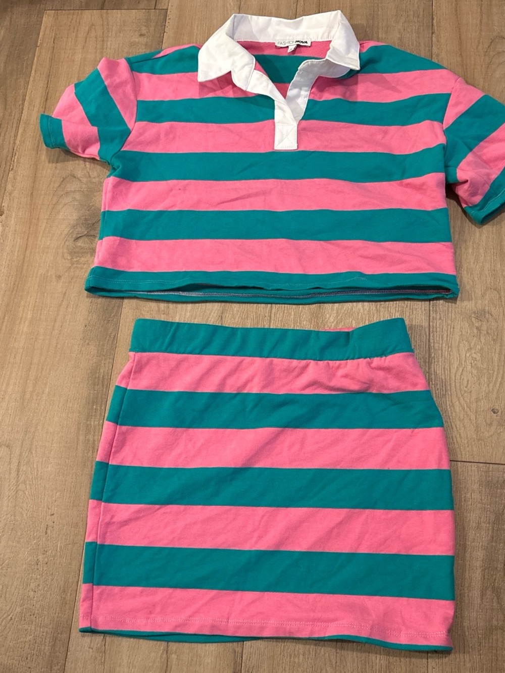 Striped Pink & Teal fashion nova Skirt - Two-Tone Cotton Blend